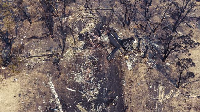 An aerial photo shows wreckage strewn at the crash site of the firefighting air tanker near Numeralla. Picture: NSW Police