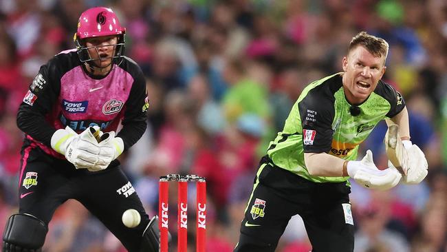 SYDNEY, AUSTRALIA - JANUARY 12:  David Warner of the Thunder bats during the BBL match between Sydney Sixers and Sydney Thunder at Sydney Cricket Ground, on January 12, 2024, in Sydney, Australia. (Photo by Matt King/Getty Images)