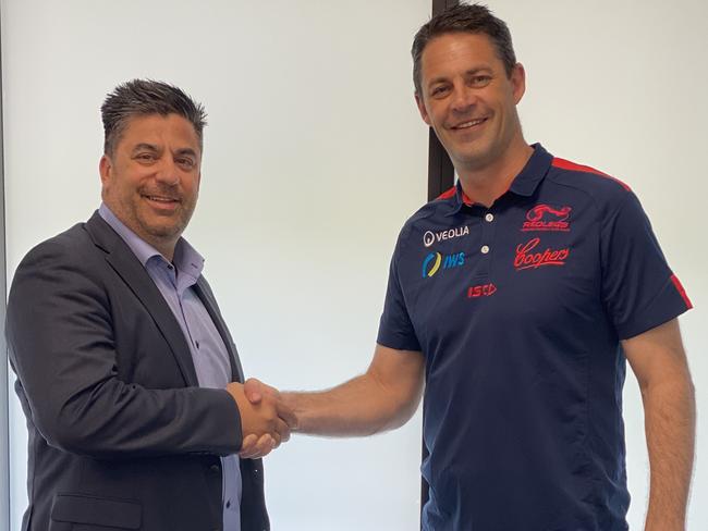 New Norwood coach Jade Rawlings with president Paul Di Iulio. Picture: Supplied