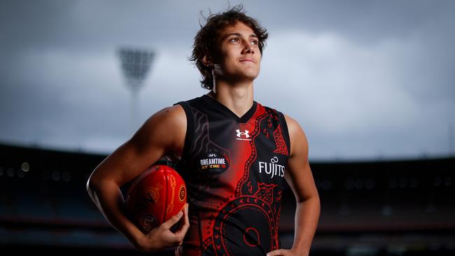 Tex Wanganeen in Essendon’s indigenous jumper from 2022.