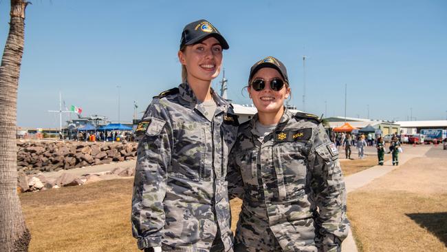 Macy Godrich and Isabel Kelk at the first HMAS Coonawarra open day in seven years. Picture: Pema Tamang Pakhrin