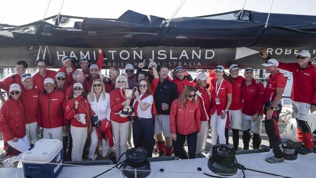 Wild Oats XI crew member celebrate their Sydney to Hobart win. Picture: Getty Images 