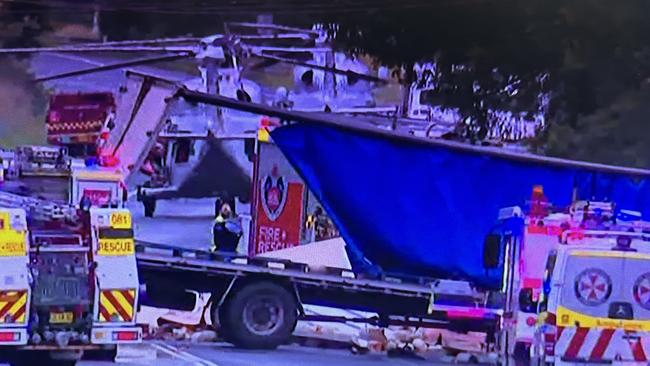 Two men trapped in their trucks in Sydney’s west have been freed by emergency services. Picture: Channel 7