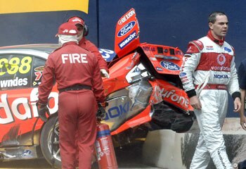 Not happy ... Lowndes after his crash with Courtney. Michael Marschall