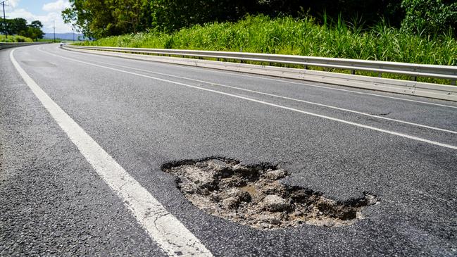 Road Tek crews were busy patching potholes along the Bruce Highway after January 2023 rainfalls closed the road at several points including at Bowen and Proserpine. Picture: Heidi Petith