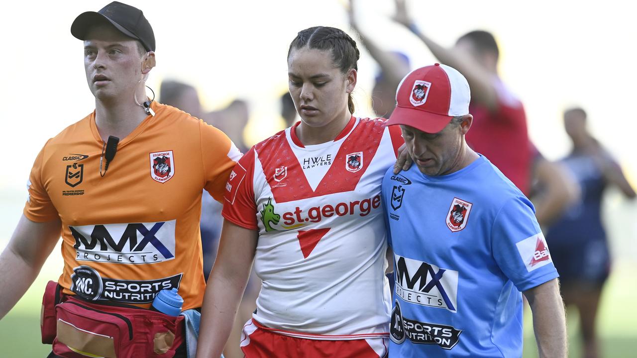 Alexis Tauaneai was on the wrong end of an ugly hip-drop tackle. Picture; Ian Hitchcock/Getty Images