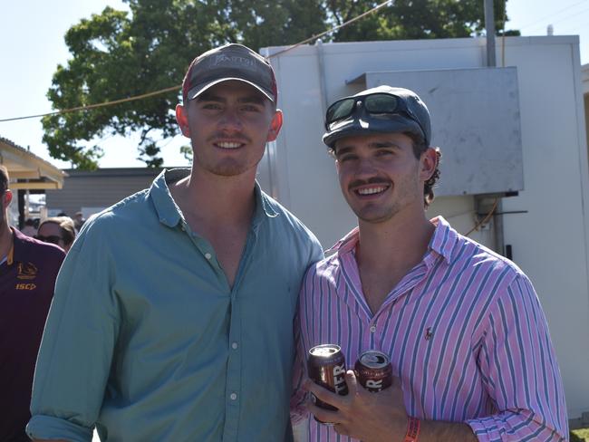 Riley Spinks and Tristan Hamra from Brisbane at Warwick Cup race day at Allman Park Racecourse, Saturday, October 14, 2023 (Photo: Michael Hudson/ Warwick Daily News)