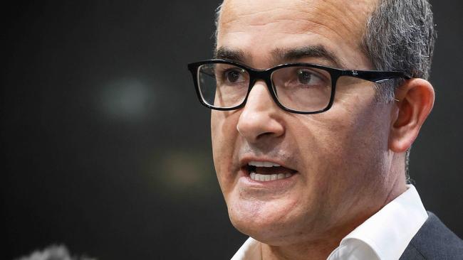 Acting Victorian Premier James Merlino announces an extended lockdown after a South Australian hotel quarantine breach spread to Victoria. Picture: NCA NewsWire/Ian Currie