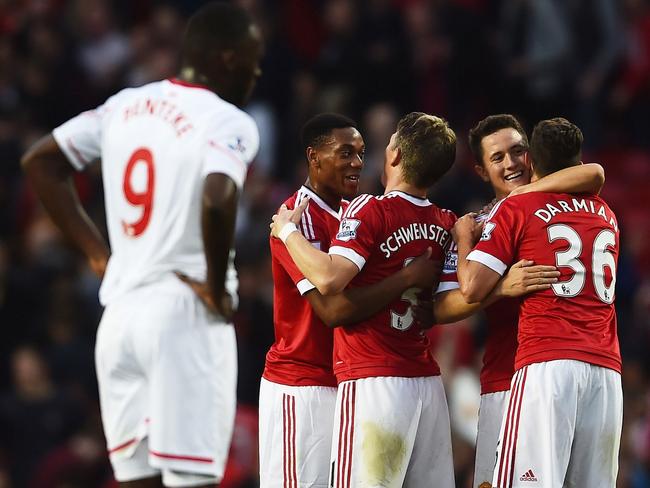 Anthony Martial, Bastian Schweinsteiger, Ander Herrera and Matteo Darmian.