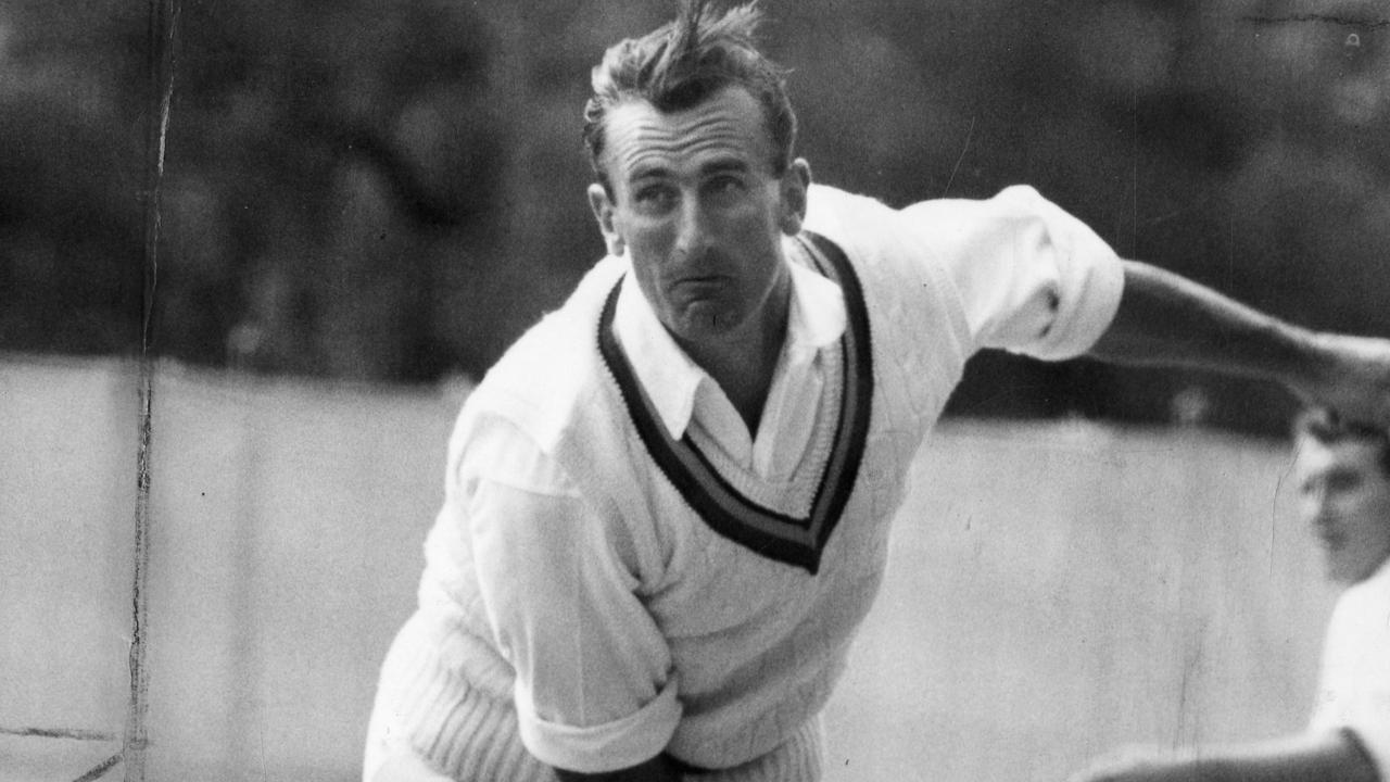 Ted Dexter rolls his arm over in the nets. The England was better known for his batting exploits.