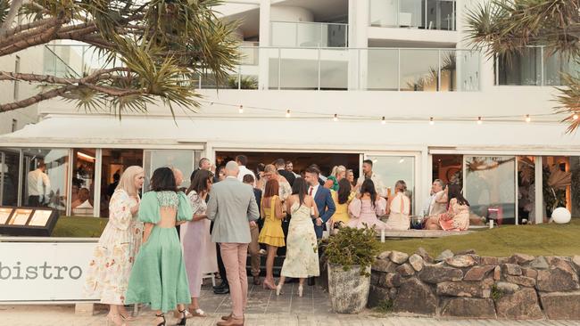 Alex Hyndman Hill and Warren Jiear celebrated their wedding at Bistro C in Noosa. Pictures: Grace Elizabeth