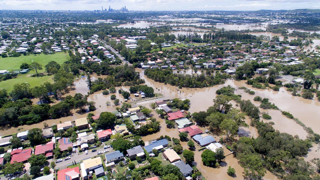 Suburbs on the south and south-western suburbs of Brisbane are seen flooded on March 01, 2022 in Brisbane, Australia. Over 15,000 are predicted to be flood-damaged after the Brisbane River peaked at 3.85 metres. (Photo by Bradley Kanaris/Getty Images)