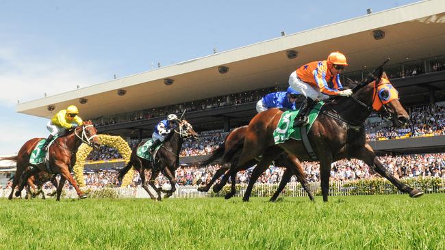 Jockey Opie Bosson rides Avantage to victory on Golden Slipper Day at Rosehill Gardens. Picture: AAP Image/Simon Bullard