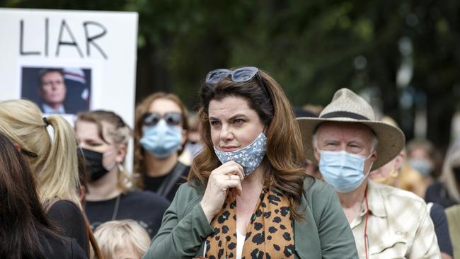 ABC journalist Louise Milligan at a protest at Treasury Gardens in Melbourne. Picture: NCA NewsWire / David Geraghty