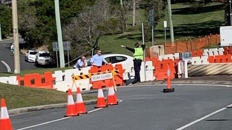 Traffic cones on Dixon St Coolangatta where the border wall will be erected. Picture: Greg Stolz