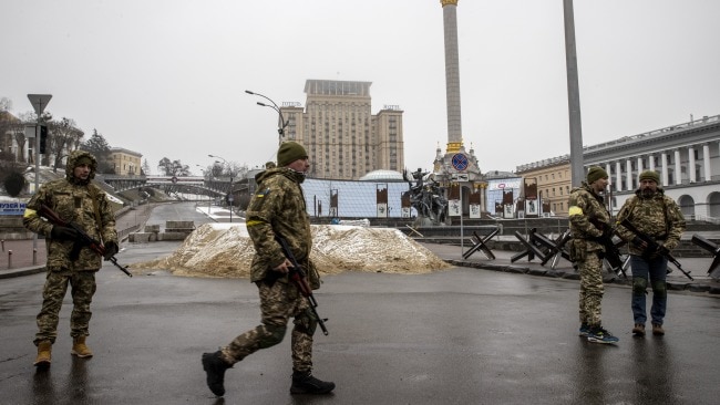 Ukrainian troops seen blocking a road in Kyiv amidst an ongoing Russian assault. Picture: Getty