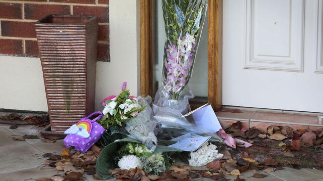 Flowers left at the home of Ann Marie Smith in Kensington Park. Picture: Dean Martin