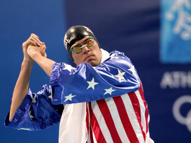 Hall Jr enjoyed playing to the crowds during his swimming career. Photo: Tim Clary/AFP