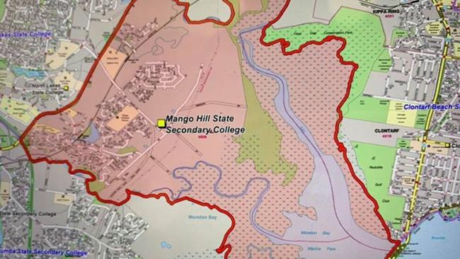 A map showing the catchment area for the coming Mango Hill State Secondary College.