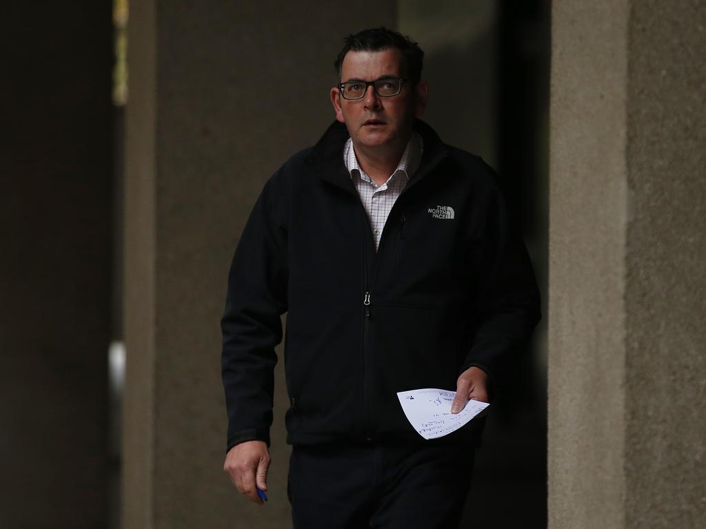 Premier Dan Andrews arrives to speak to media at a press conference in Melbourne on Saturday. Picture: NCA NewsWire/Daniel Pockett