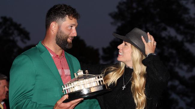 Jon Rahm and wife Kelley, Rahm is the number one golfer in the world after his win. (Photo by Christian Petersen / GETTY IMAGES NORTH AMERICA / Getty Images via AFP)