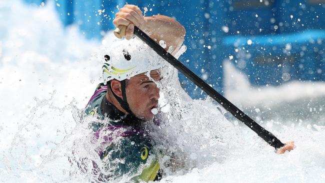 TOKYO, JAPAN - JULY 25: Daniel Watkins of Team Australia competes in the Men's Canoe Slalom Heats 1st Run on day two of the Tokyo 2020 Olympic Games at Kasai Canoe Slalom Centre on July 25, 2021 in Tokyo, Japan. (Photo by Cameron Spencer/Getty Images)