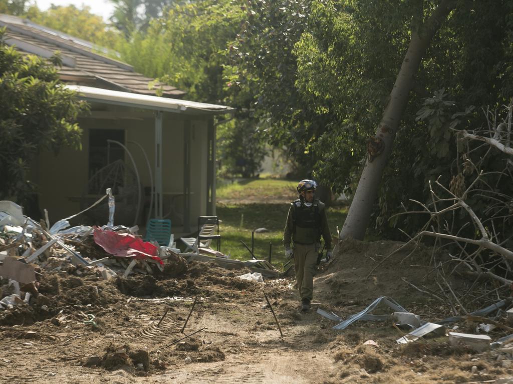 A Member of Army rescue crew search for bodies and body parts after the Hamas and Palestinians militants attack on the Kibbutz on October 22, 2023 in Be'eri, Israel. Picture: Amir Levy/Getty Images