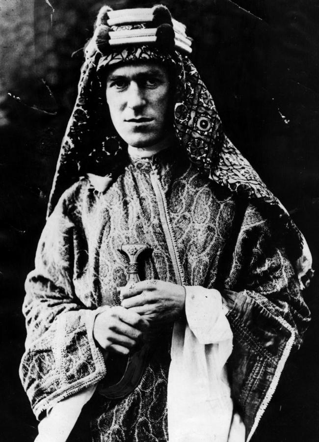 British officer Colonel Thomas Edward Lawrence, known as Lawrence of Arabia, dressed in traditional robes, asked for Australia’s help in Syria during World War One in 1918.