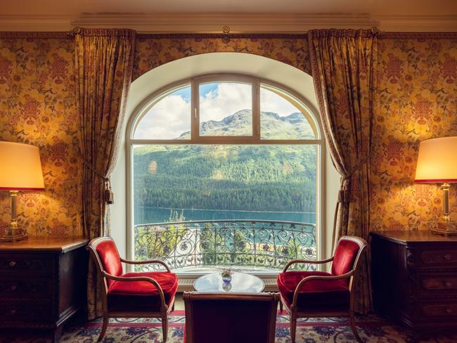 Lobby of Kulm Hotel St Moritz, Switzerland.