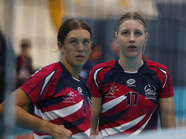 Action during the Australian Volleyball Schools Cup at the Gold Coast Sports & Leisure Centre. Photo:Tertius Pickard