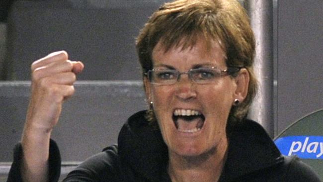 Judy Murray reacts as Andy Murray plays Marin Cilic of Croatia in their men’s singles semifinal match at the 2010 Australian Open. Picture: AP