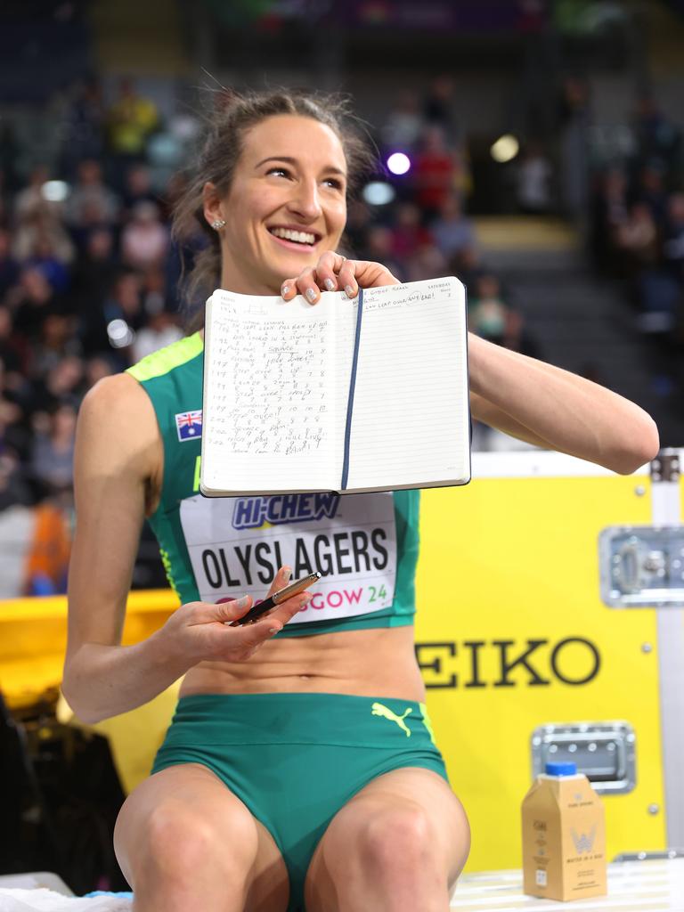 Olyslagers often journals during competition. (Photo by Michael Steele/Getty Images)