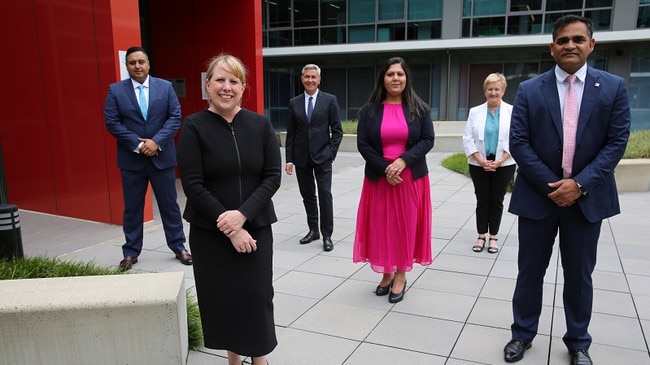 Hills mayor Michelle Byrne and university stakeholders including UCSH Campus Director of Education Centre of Australia Manveer Perhar (far left) and University of Canberra Pro Vice-Chancellor for students and partnerships Professor Lawrence Pratchett (centre back)