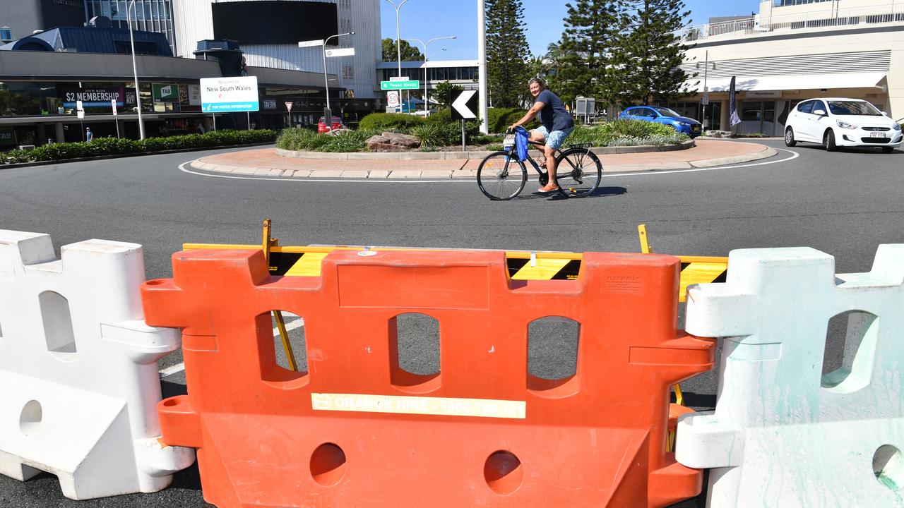 Barrier across the Queensland-NSW border in Coolangatta on the Gold Coast, in early April. Picture: /Darren England