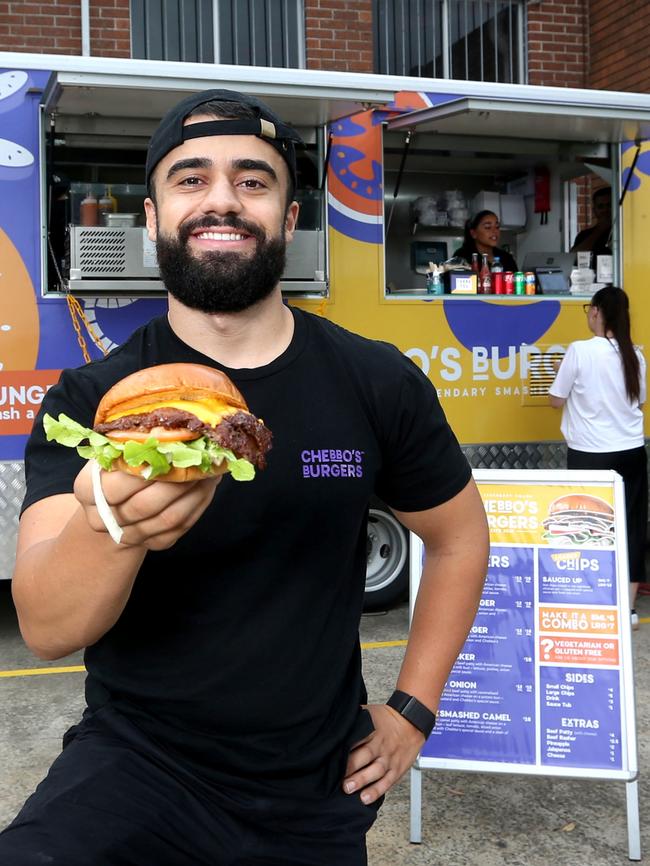 Mr Chebbani in front of his TikTok-famous burger food truck in Roselands. Picture: Britta Campion / The Australian