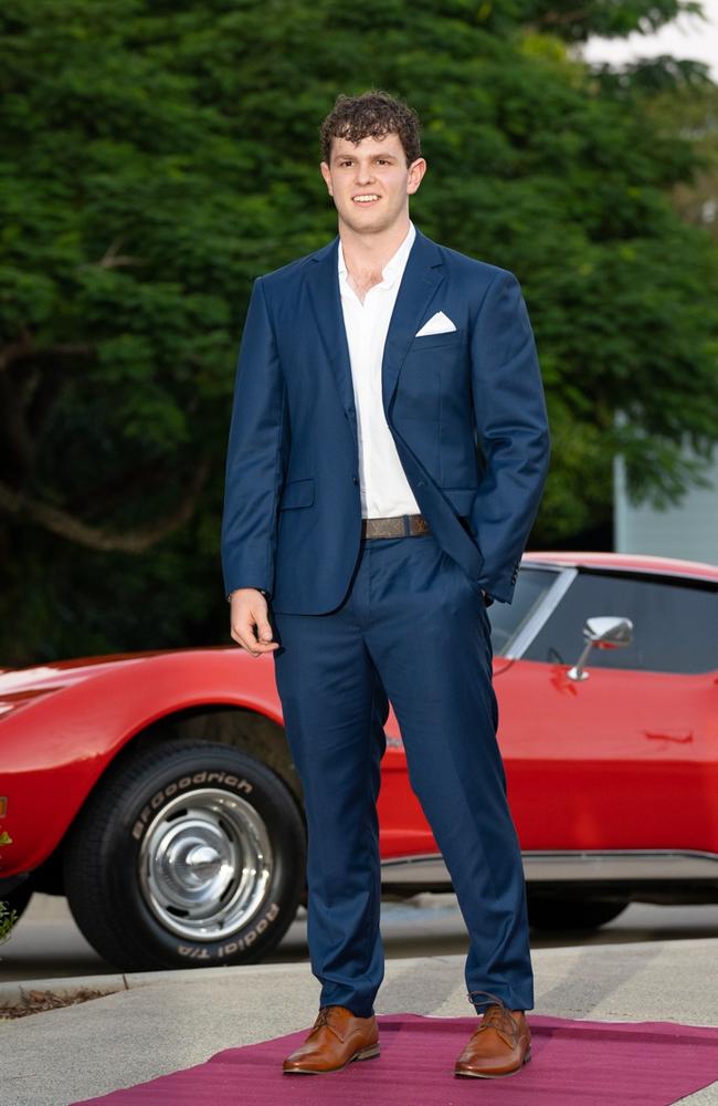 Flynn Bates, graduating class of 2023, arrives at St Patrick’s Formal on Friday, May 5, 2023. Gympie, Queensland. Picture: Christine Schindler