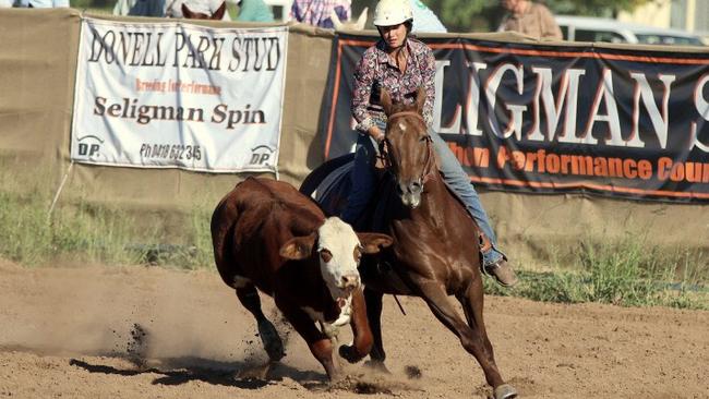 Australian women’s sevens player Demi Hayes in action in a campdrafting event