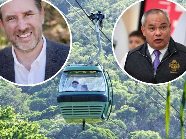 The Gold Coast cableway debate. Hinterland councillor Glenn Tozer (pictured left) wants more information on locations. Mayor Tom Tate (right) is a big supporter of the Springbrook location.