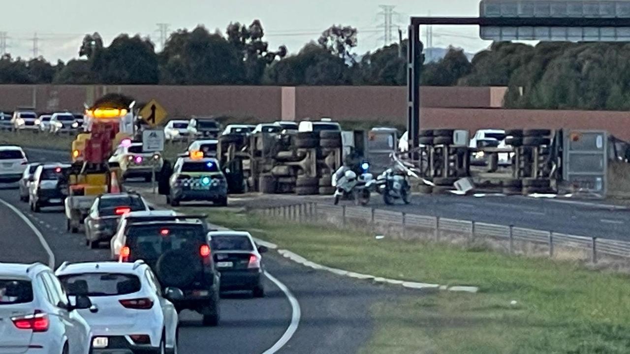 Geelong Ring Road man trapped after truck rollover Geelong Advertiser