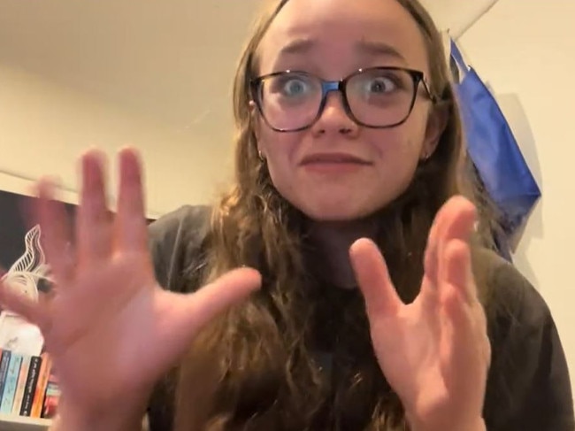 A student reacts to her VCE result on Tik Tok. Picture: TikTok