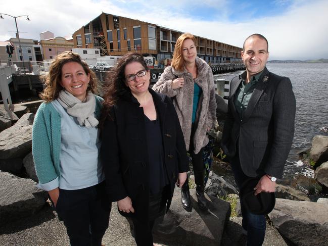 Pic preview of Australian Institute of Architects Open House. Pictured at MAC1 (one of the buildings opened to the public) are (L-R) Lara Maeseele, Jennifer Nichols (Tasmanian manager of RAIA), Bronwyn Hill, Dale Campisi. PIC: MATT THOMPSON