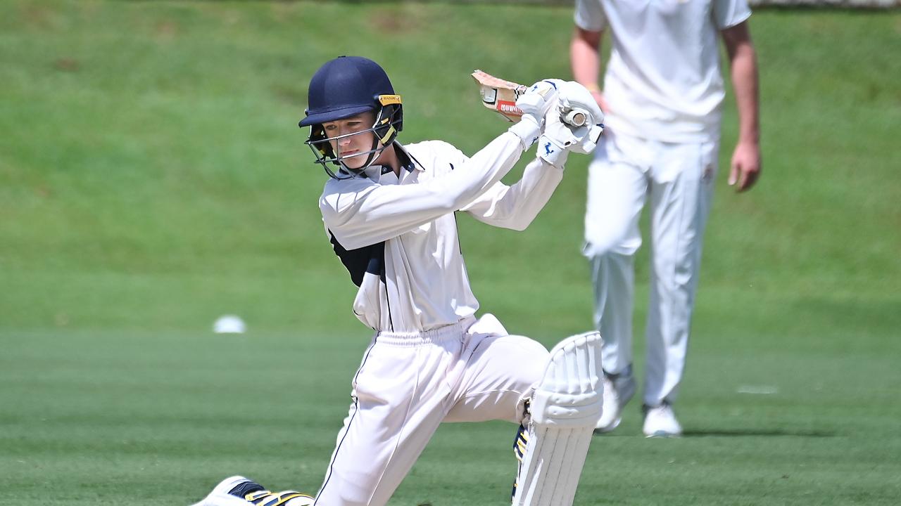 BGS batsman Ben Rothwell GPS first XV cricket between Nudgee and BGS at Nudgee college Saturday February 17, 2024. Picture, John Gass