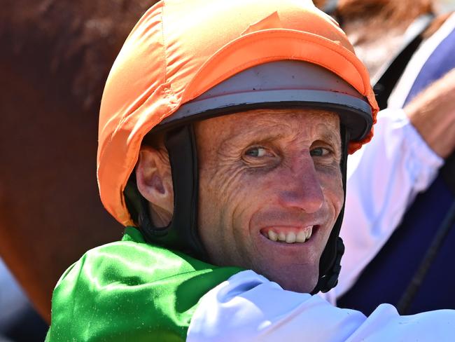 Jockey Damien Oliver returns to scale after riding Ilovemyself to victory in race 3, the Very Special Kids Plate, during Australian Guineas Day at Flemington Racecourse in Melbourne, Saturday, February 29, 2020. (AAP Image/Vince Caligiuri) NO ARCHIVING, EDITORIAL USE ONLY