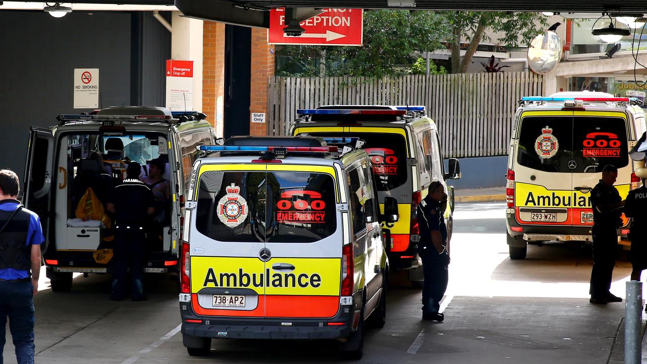 Ambulances at the Ipswich Hospital on June 7, 2023. Picture: David Clark