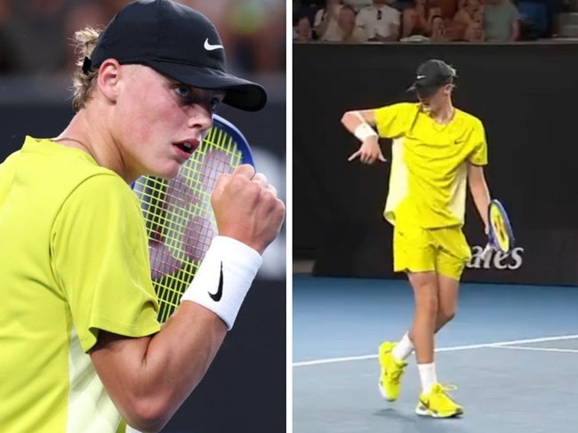 Cruz Hewitt won his first juniors match at the Australian Open.