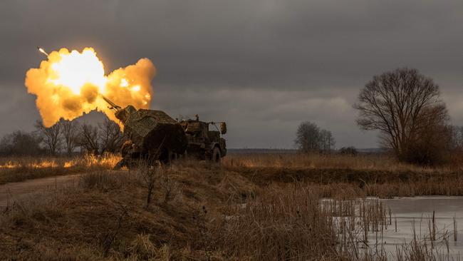 Swedish-made Archer Howitzer operated by Ukrainian gunners fires toward Russian positions, in the Donetsk region, at the weekend. Picture: AFP