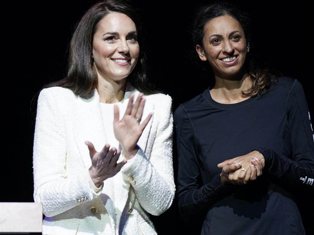 The Princess of Wales with Captain Preet Chandi during a visit to Landau Forte College to celebrate Ms Chandi's return from her solo expedition across Antarctica. Picture: Arthur Edwards/POOL/AFP