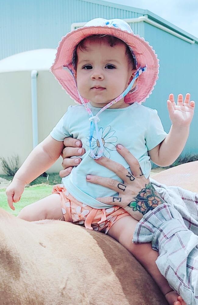 The Queensland Times Cutest Ipswich Summer Baby 2022 competition: “05/01/2022 - Klancey having her first ride on her future steed Bill.” Picture: Klancey’s dad.