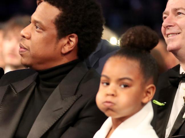 NEW YORK, NY - JANUARY 28: (L-R) Beyonce, Jay-Z and Blue Ivy Carter attends the 60th Annual GRAMMY Awards at Madison Square Garden on January 28, 2018 in New York City.  (Photo by Christopher Polk/Getty Images for NARAS)