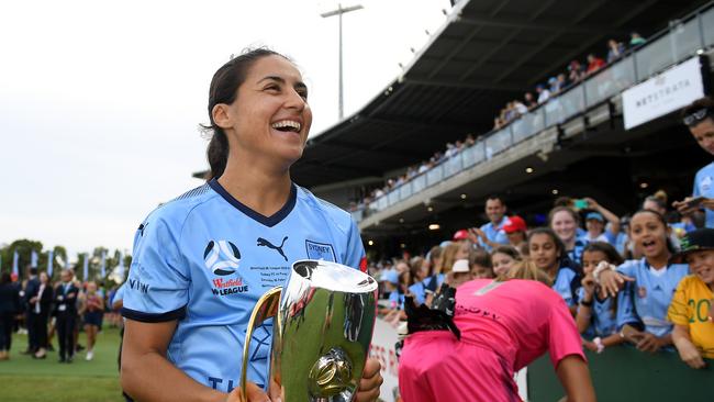 Sydney FC’s Teresa Polias celebrates the W-League grand final win over Perth Glory in Sydney. Picture: AAP Image/Dan Himbrechts